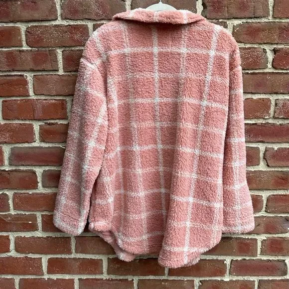 Koolaburra by UGG Women Plaid Brushed Sherpa Cozy shacket Pink Medium NEW - Picture 5 of 7